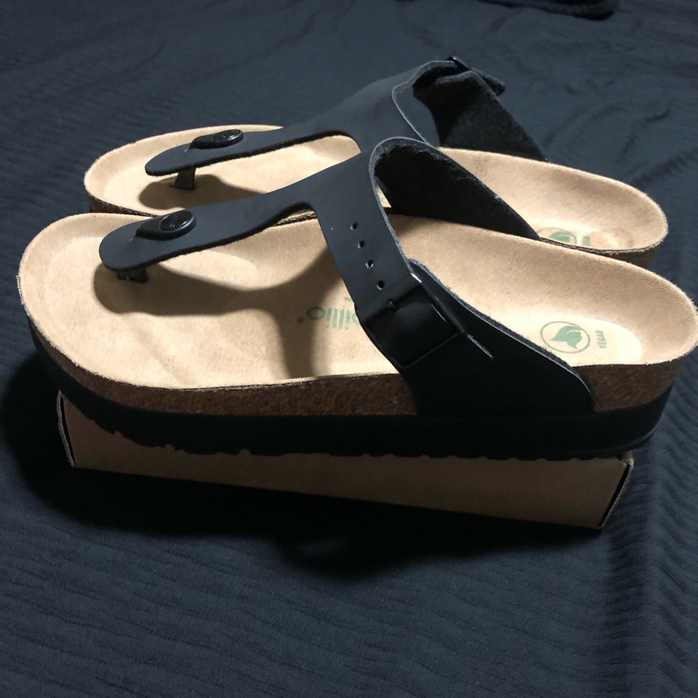 Papillio By BIRKENSTOCK Gizeh Platform Vegan Sandal W-US 10 / M-9 Black NWOB - Picture 6 of 6